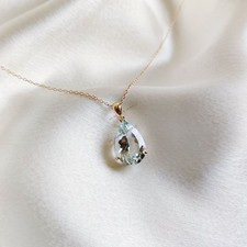 5.64Ct Natural Aquamarine Pendant 14K Gold Dainty March Birthstone Pear Cut