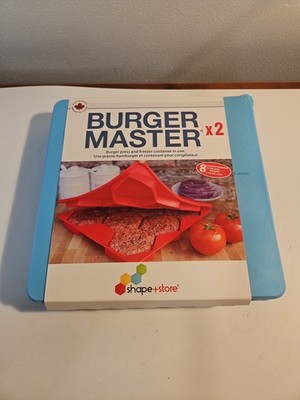 Set of 2: Shape Store Burger Master Freezer Container 16 Patties NIB Blue