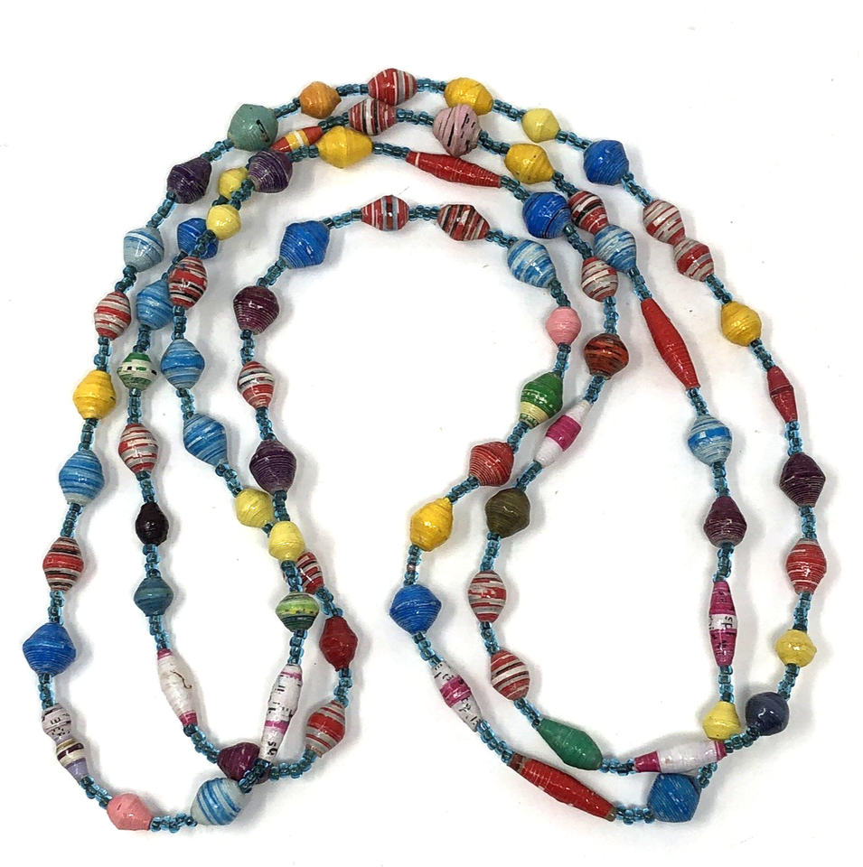 Roll Length Beaded Necklace Recycled Rolled Paper Long Handmade - 64 inch Length | eBay