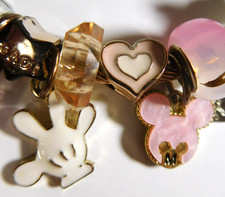 DISNEY  CHARM BRACELET  MINNIE MICKEY MOUSE ears glove heart pink charms