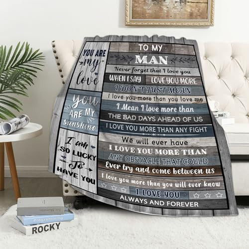 Gifts for Him Husband Boyfriend Throw Blanket, I Love You for Husband - Picture 4 of 8