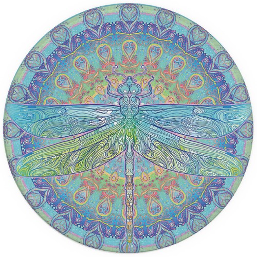 Ornate Trible Dragonfly in Blue Mandala Ethnic Pattern Small Small, Mandala2 