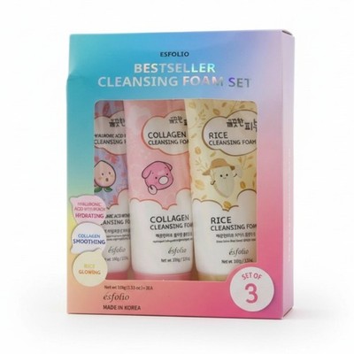 Esfolio Cleansing Foam  + Collagen + Rice Set of 3 made in Korea 3.53 oz each