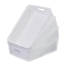 4-Pack White Plastic Basket Trays, Shallow Storage Baskets