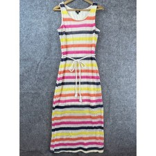 Tacera Dress Womens Medium Rainbow Striped Crochet Rope Tie Summery Festival