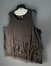 LOGO Lavish  Lace Bottom Tank W/ Lace 2X Stretch Lori Goldstein Dark Graphite