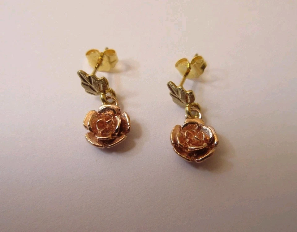**Black Hills Gold 12K/14K ROSE DANGLING EARRINGS** - Image 3 of 4