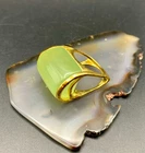 Green Chalcedony Stone Ring NF 925 Gold Vermeil Sz 7.5 Bold Statement Vintage