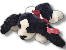 1990s Russ Berrie “Huntly” Spaniel Puppy Dog W/Scarf Plush Black White 15" NWT