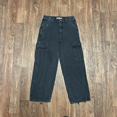 Levi's '94 Baggy Black Denim Jeans Womens 26x29 Cargo Pockets Grunge Skater Emo