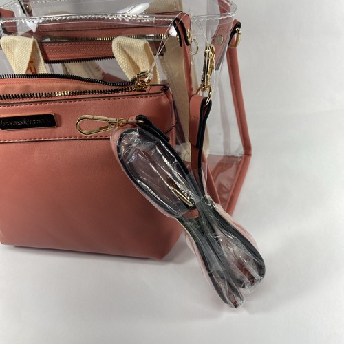 Adrienne Vittadini Purse With Strap And Make Up Bag (Clear and Pink) - New - Picture 13 of 18