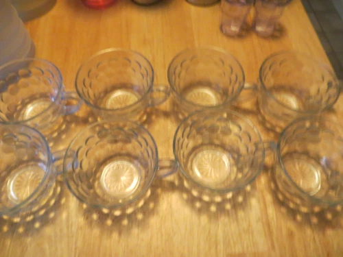 Anchor Hocking Depression Glass Sapphire Blue Bubble Teacups / Tea Cups Set of 8
