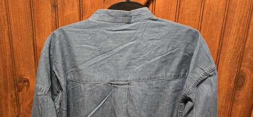 Chaps Ralph Lauren Shirt Mens 17.5 Blue Denim Mandarin Collar Western Cowboy - Picture 6 of 9