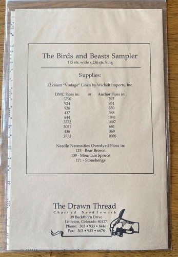 Gráfico de patrones de punto de cruz de punto de cruz de The Drawn Thread THE BEDDS AND BEASTS SAMPLER - Imagen 3 de 3