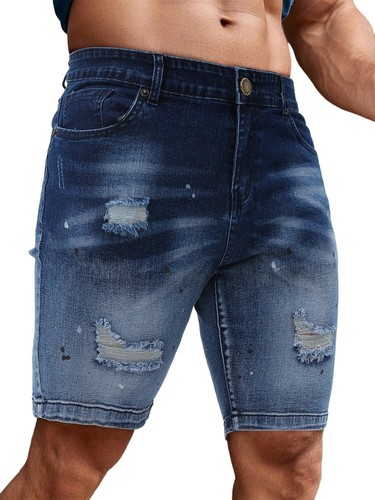 Men's Slim Fit Stretch Denim Shorts Distressed Mid Waist Casual Summer Fashion - Picture 35 of 42