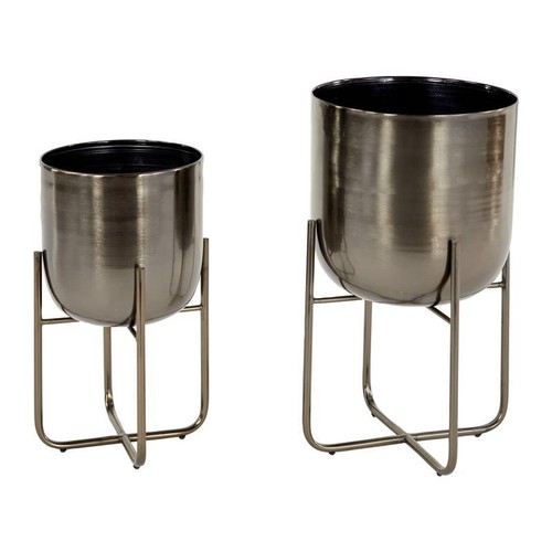 Set of 2 Black Metal Planters Removable Stand Decorative Indoor Outdoor Planters - Picture 2 of 8