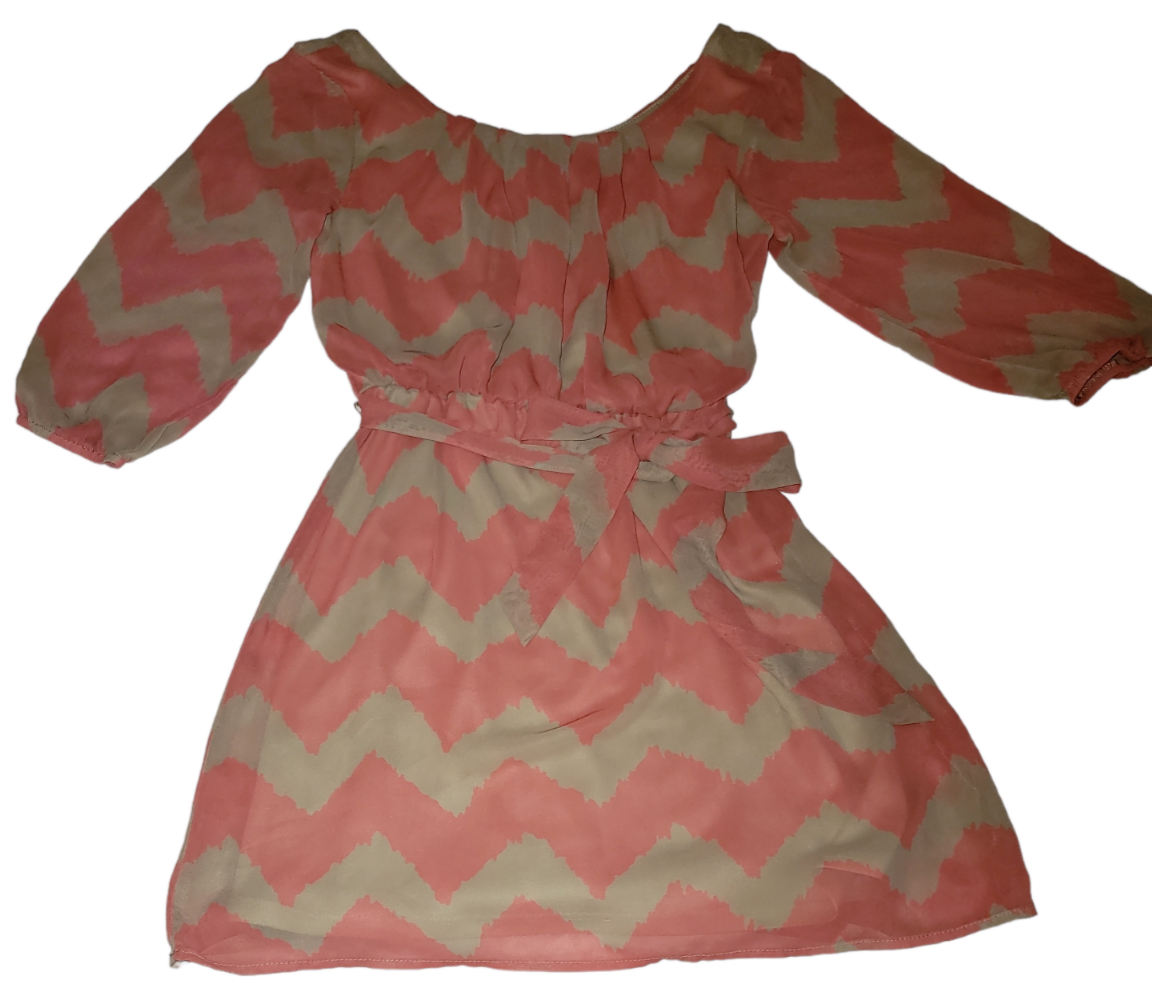 Lily Rose Pink & Beige Chevron Striped Zig Zag Dress Women's Size Small XS  | eBay
