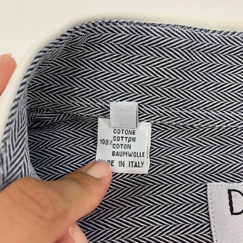 Davinci Shirt Mens 16.5 Indigo Blue White Cotton Herringbone French Cuff Dress - Picture 6 of 9