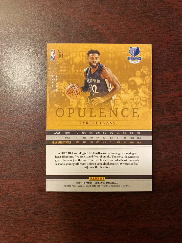 2017-18 Panini Opulence Basketball Silver /25 Tyreke Evans 30 Memphis Grizzlies - Image 2 of 2