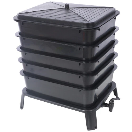 5-Layer Worm Compost Bin,Setup Inclusive Worm Farm Kit for Recycling Food Waste 