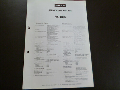 Original Service Manual Schaltplan Uher VG 865