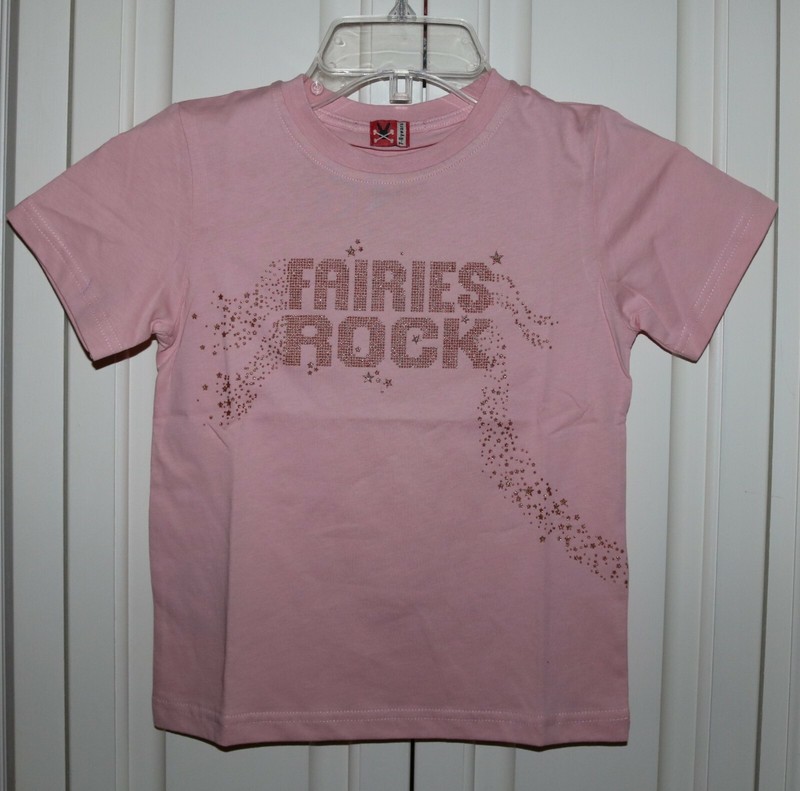 Girl's " Fairies Rock " Pink Short Sleeve T-shirt by No Added Sugar - Size 7/8 