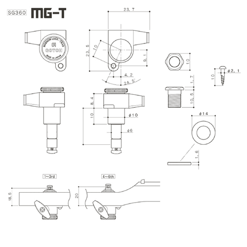 Gotoh SG360-07 MGT 6 en línea sintonizadores de bloqueo para zurdos bloqueo magnum - cromo - Imagen 2 de 2