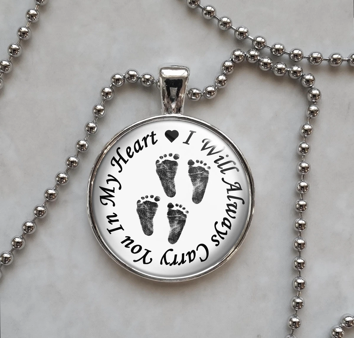 Carry You In My Heart Twins Baby Footprints Miscarriage Pendant Necklace
