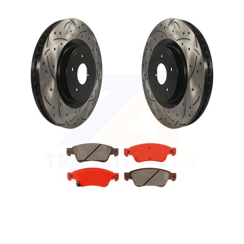 Front Drilled Slot Brake Rotor SemiMetallic Pad Kit For 2014 INFINITI