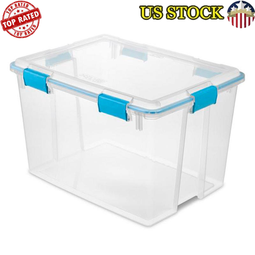 80-Quart Gasket Box Storage Bin Durable Plastic Stackable w/ Lid & Latches Home