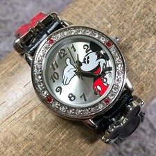 Disney Women MCKAQ1216 Mickey Mouse Pave Leather Quartz Analog 28mm Watch 6 1/4"