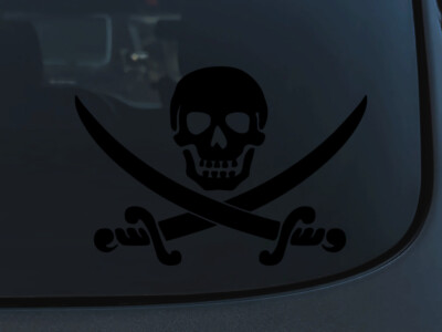 JOLLY ROGER Pirate Flag Skull and Swords Bones Auto Car Vinyl Decal Sticker