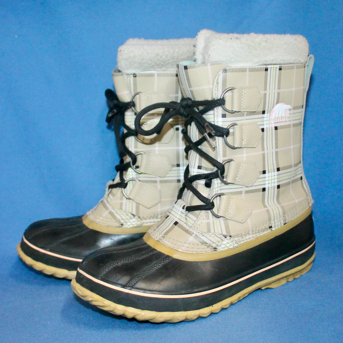 SOREL 1964 PAC Winter Snow Boot NL1340 Wo s 7 Beige Plaid