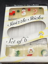 Set Of 6  Christmas Swizzle Sticks, Venezia Art Glass Collection