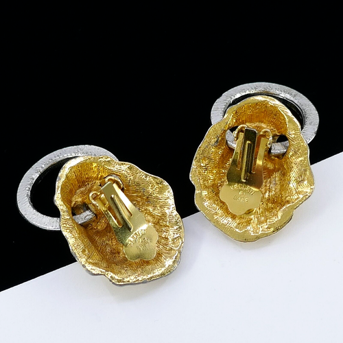 VINTAGE 70S KJL KENNETH JAY LANE DOOR KNOCKER LION HEAD RHINESTONE CLIP EARRINGS - 第 7/7 張圖片