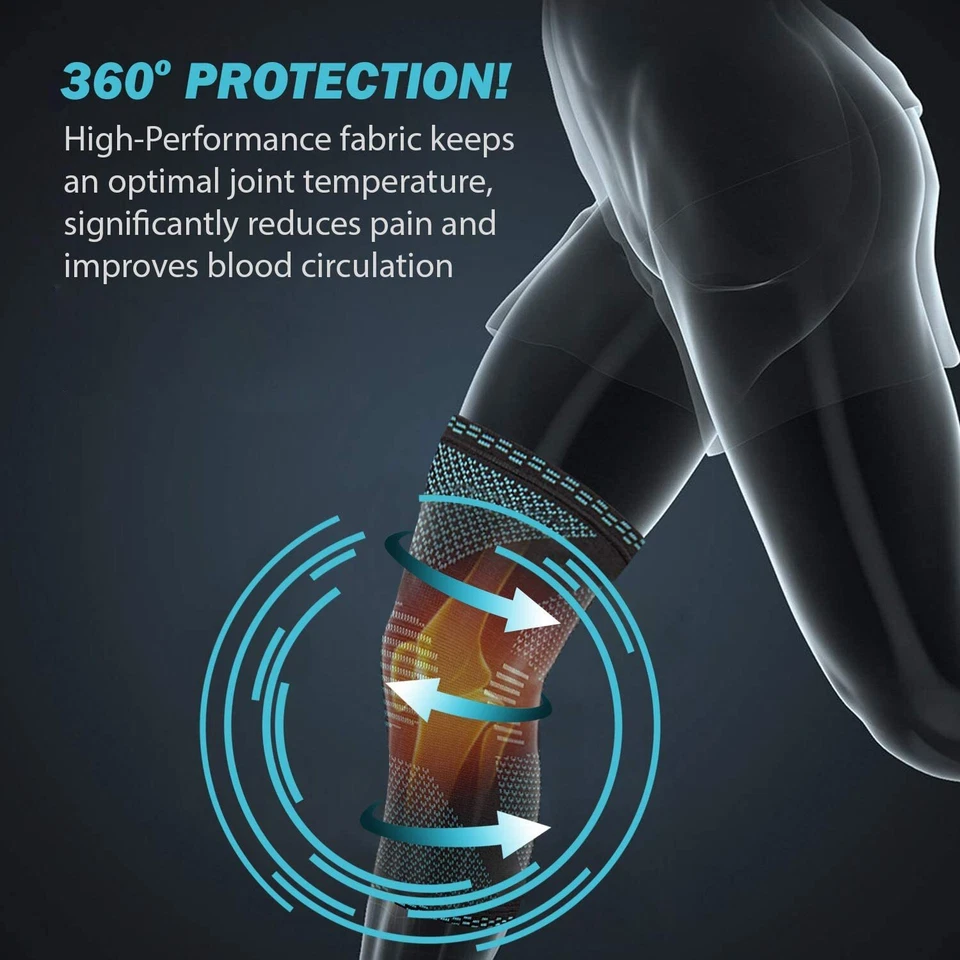 2x Knee Sleeves Copper Silver Compression Brace Support Sport Joint Injury Gel - Image 3 of 4