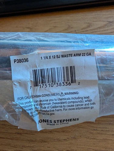 Jones Stephens P38036 1-1/4X12 SJ WASTE ARM 22 GA - Chrome - Picture 2 of 2