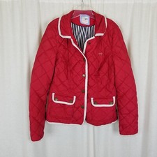Tommy Girl Hilfiger Quilted Jacket Girls sz L 10 12 Red White Piping Equestrian