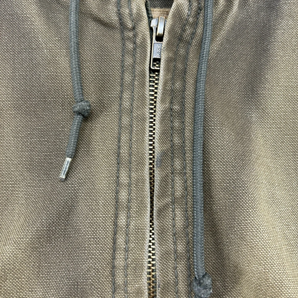 Schmidt Jacket Mens L Green Flannel Lined Hooded Workwear Duck Canvas Sun Faded - Image 4 of 4