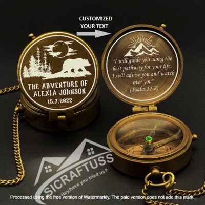 Adventure Brass Compass -  Personalized Hiking Brass Compass - Engraved Compass