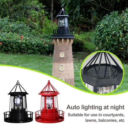 Solar Powered LED Rotating Lighthouse Night Light Outdoor Home Garden ...