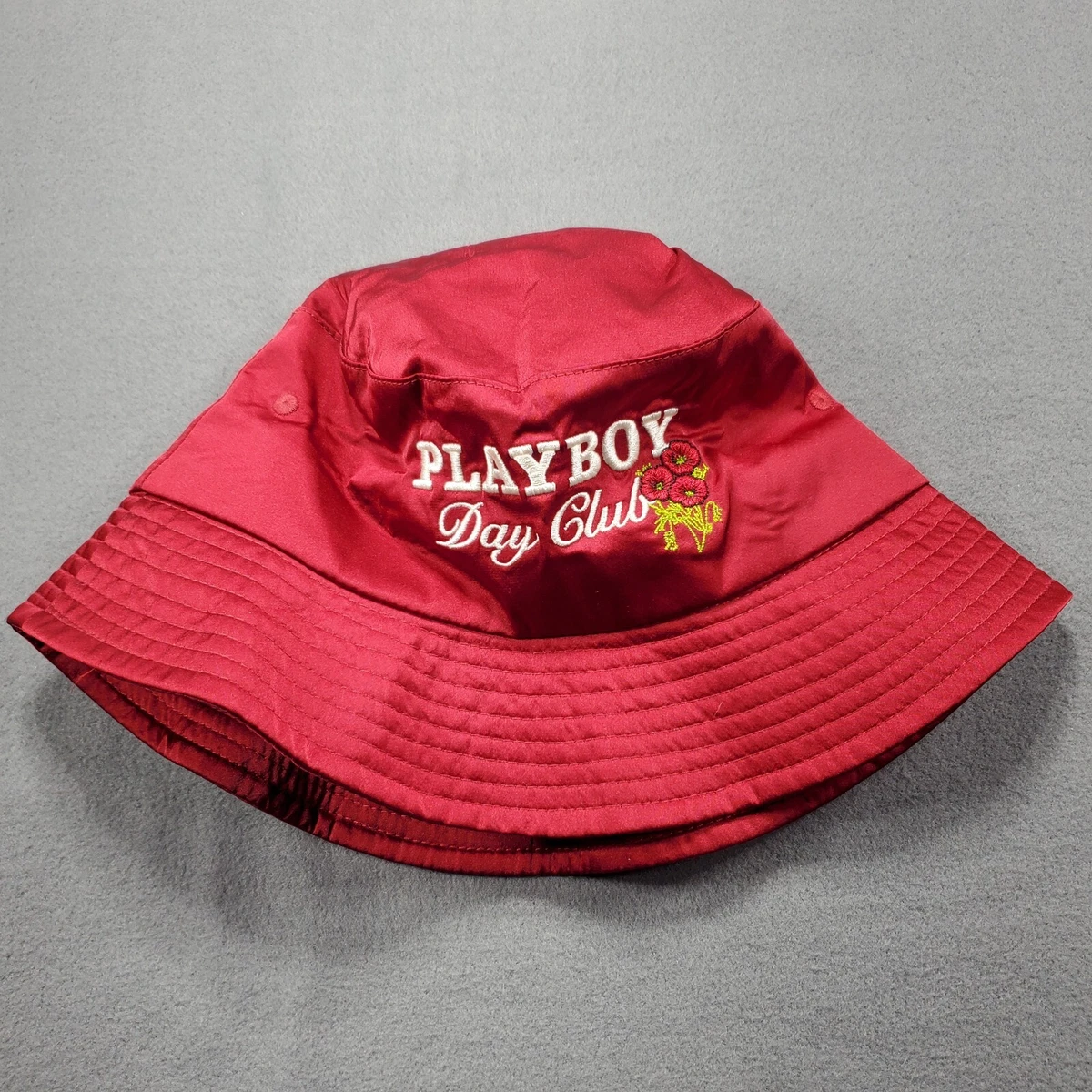 Playboy By PacSun Day Club Red Satin Shiny Embroidered Bucket Hat