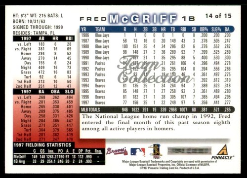 1998 Score Team Collection #14 Fred McGriff - Picture 2 of 2