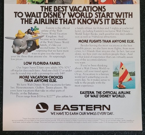 1979 Eastern Airlines Disney World Vacation Vintage Print Ad 1970's BEST - Picture 3 of 3