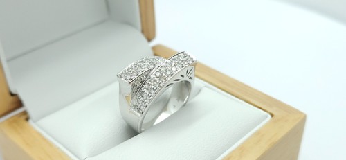 14ct White Gold 0.55ct Diamond set double row cluster ring - Picture 2 of 19