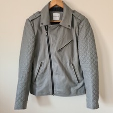 Each X Other Leather Biker Coat Jacket Ladies Size Medium Grey Leather 