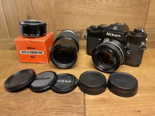 *Near Mint* Nikon EL2 Black Film Camera Ai 50mm F/1.4 200mm F/4 & PK-13 From JPN