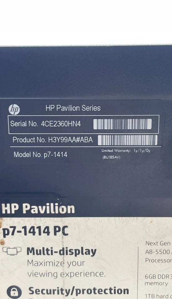 HP Pavilion P7-1414 PC Desktop AMD A8 3.20GHz Tower Computer No HDD - Image 3 of 4