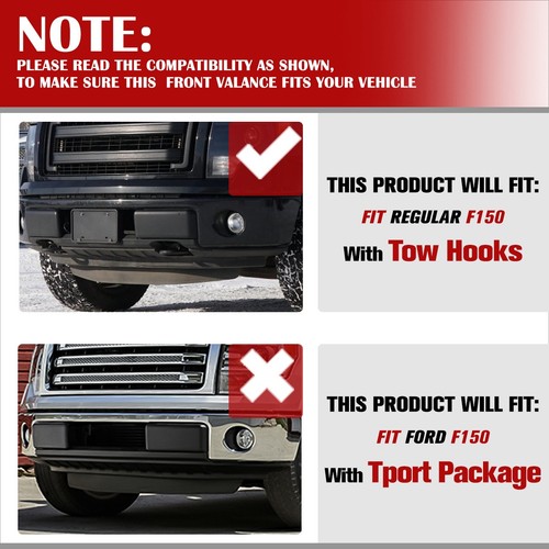 Matte Black Front Lower Bumper Valance w/Tow Hook Hole for 09-14 Ford F150 4WD - Picture 6 of 7