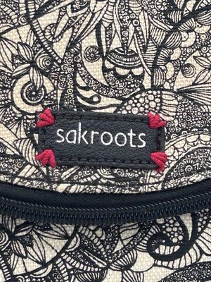 Sakroots Foldover Crossbody Purse Bag Artist Doodle Black And Cream Adj. Strap